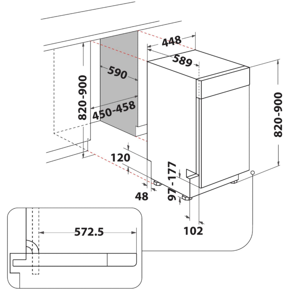 Masina de spalat vase incorporabila WHIRLPOOL WH3UC10BS7A0X, 6th Sense, 10 seturi, 9 programe, 45 cm, Clasa C, inox