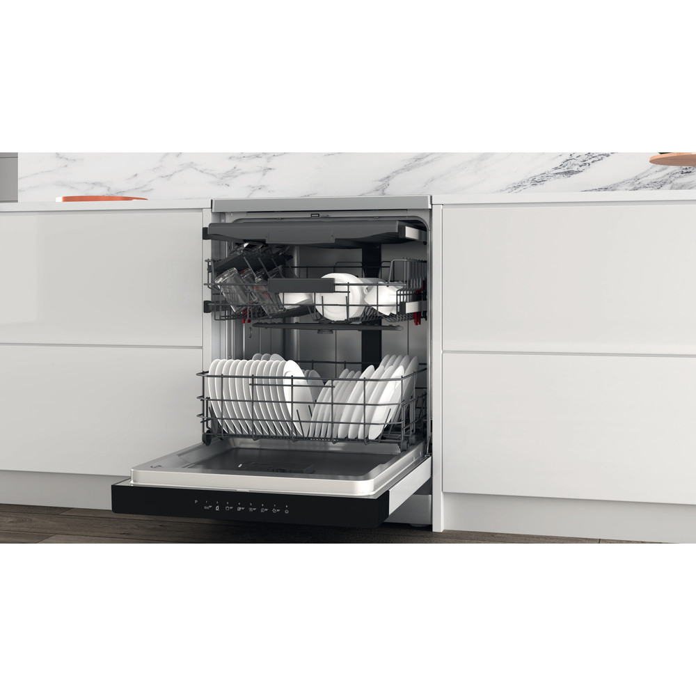 Masina de spalat vase independenta WHIRLPOOL WH4FFA14BN6X, 6th Sense, 14 seturi, 8 programe, 60 cm, Clasa A, inox