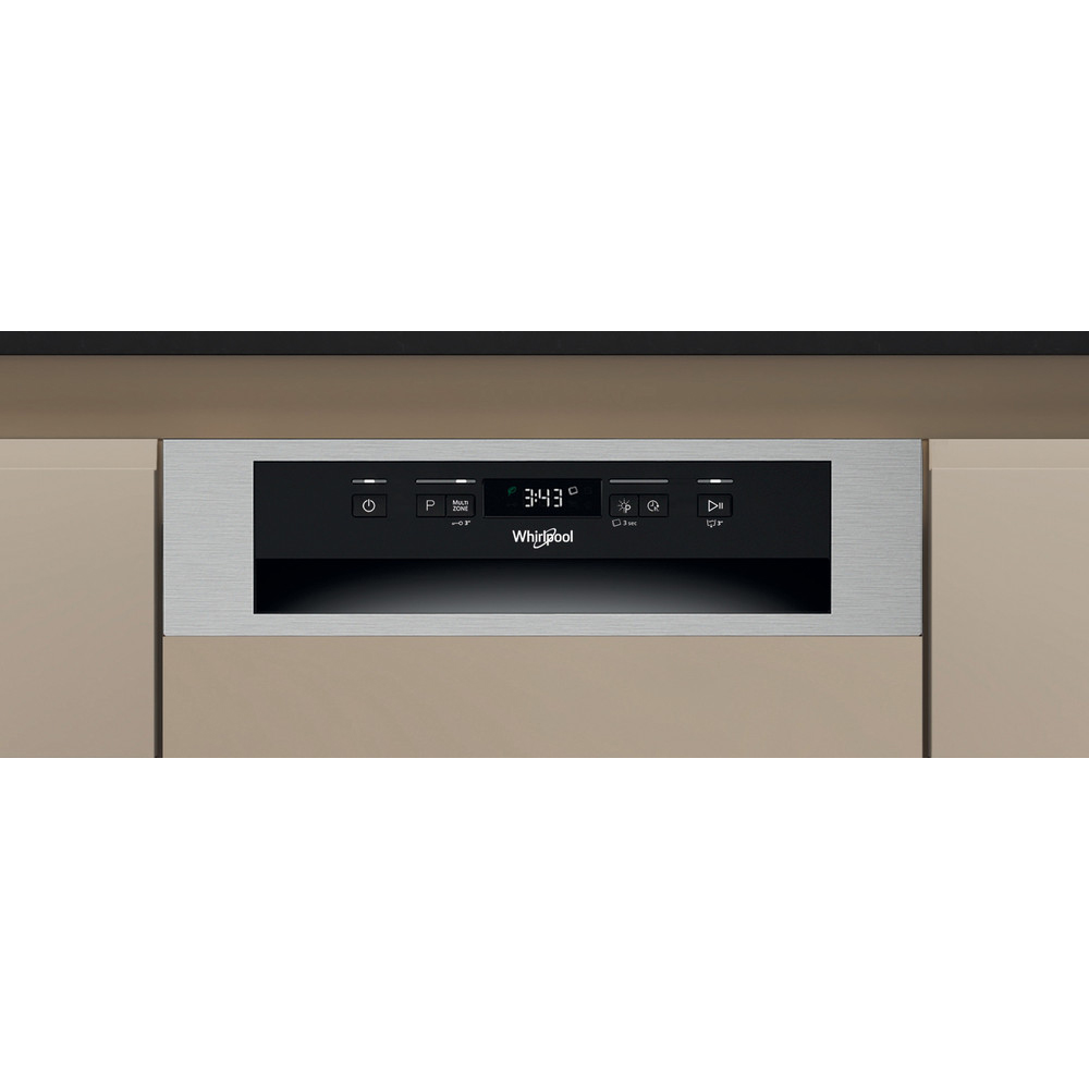 Masina de spalat vase semi-incorporabila WHIRLPOOL WH6PC11BS7A0, 6th Sense, 11 seturi, 9 programe, 45 cm, Clasa C, inox