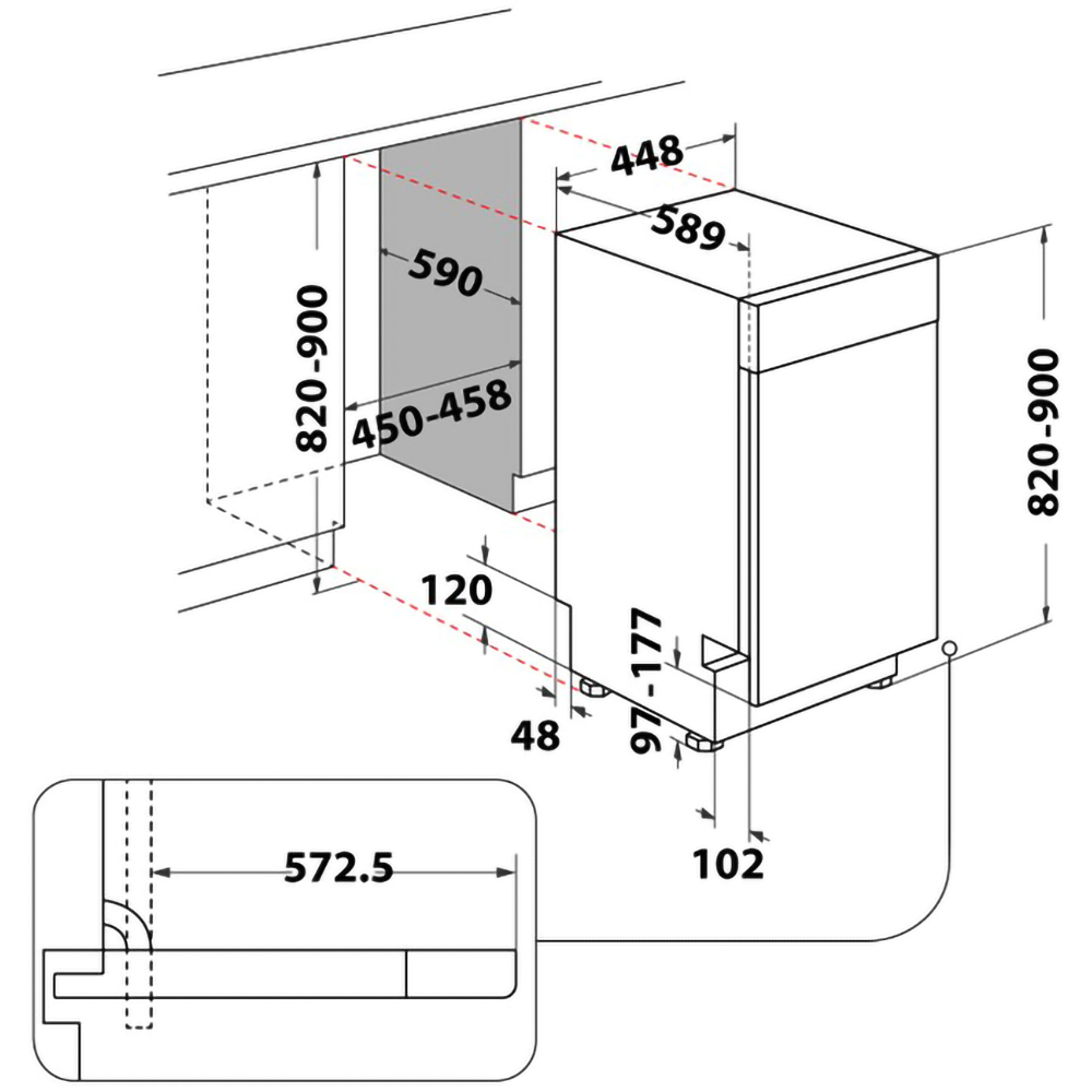 Masina de spalat vase incorporabila WHIRLPOOL WH6UC11BS7A0X, 6th Sense, 11 seturi, 9 programe, 45 cm, Clasa C, inox