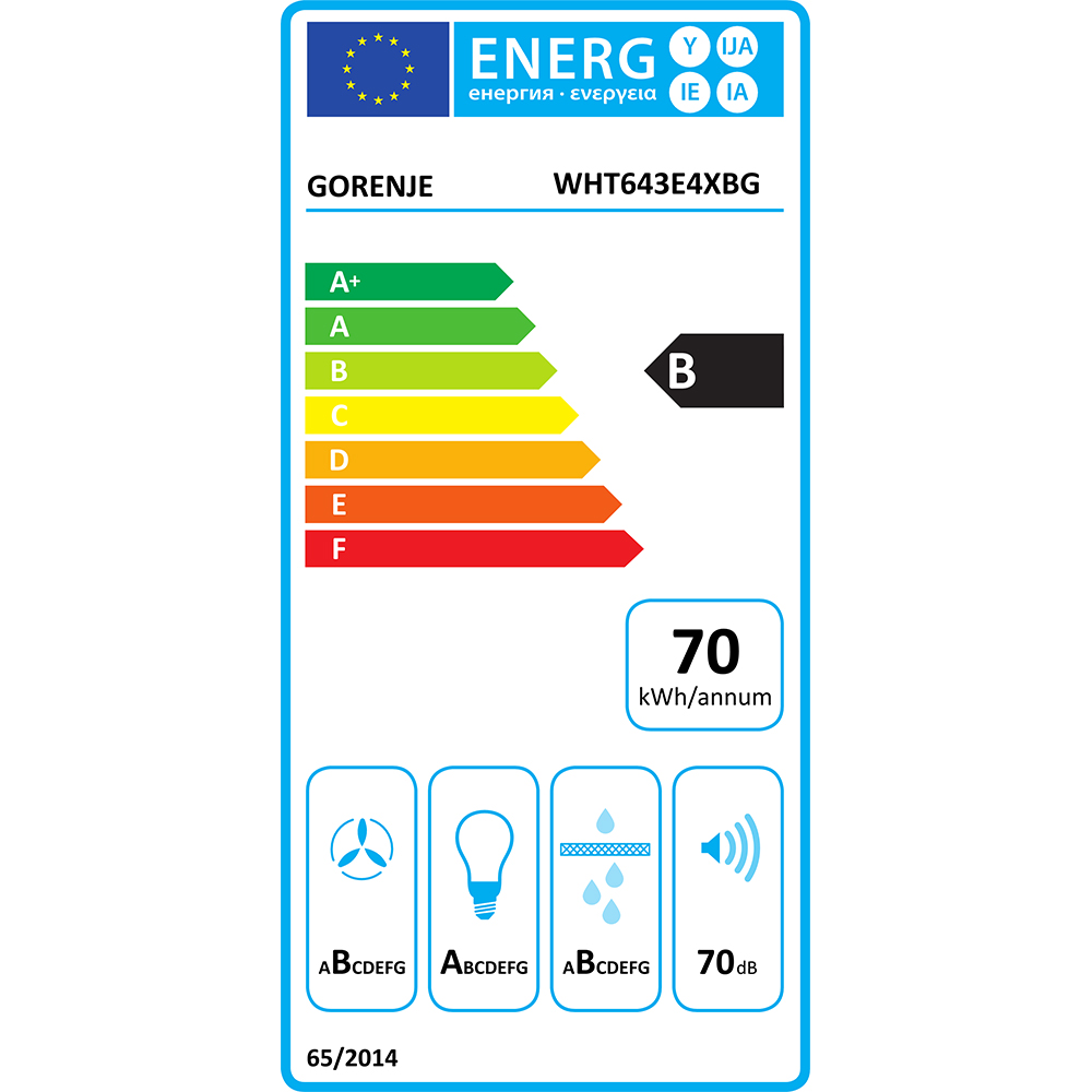 Hota decorativa GORENJE WHT643E4XBG, 1 motor, 650 m3/h, L 60 cm, inox