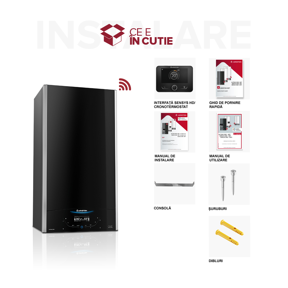 Centrala termica pe gaz in condensare ARISTON Alteas One+ NET, 35 kW, WiFi, Schimbator de caldura inox, Kit evacuare inclus