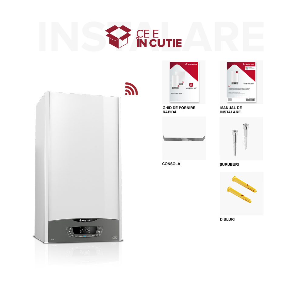Centrala termica pe gaz in condensare ARISTON Clas One+, 35 kW, Wi-Fi, Schimbator de caldura inox, Kit evacuare inclus
