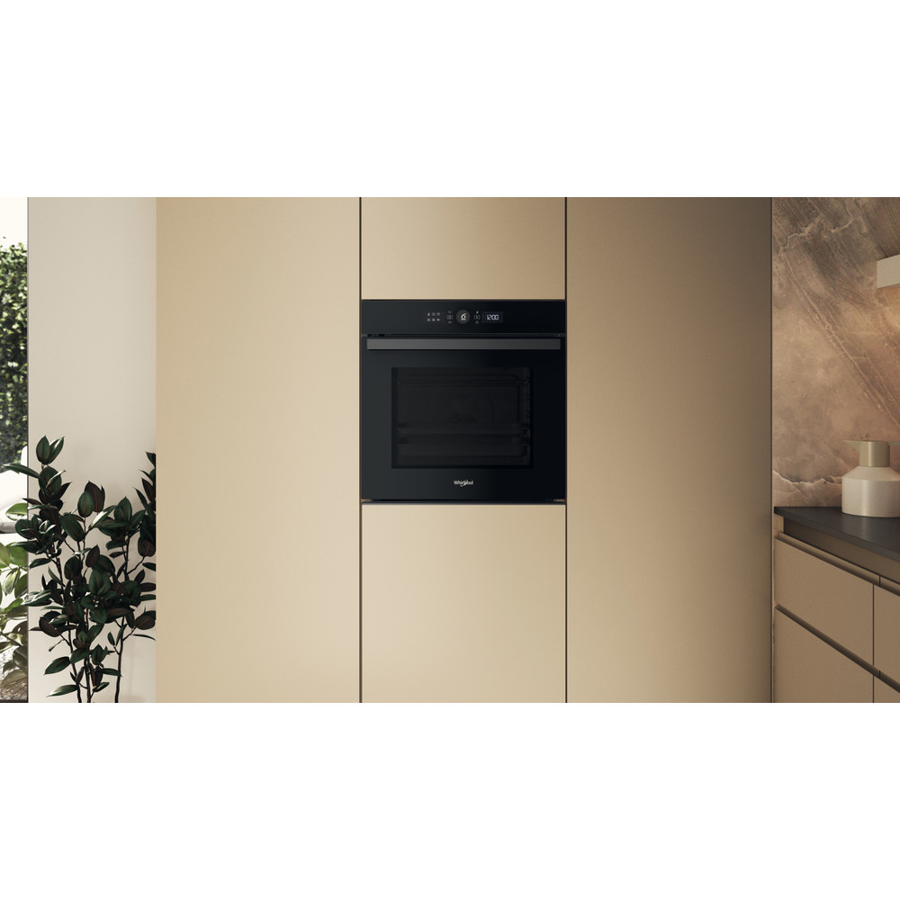 Cuptor incorporabil WHIRLPOOL WOI4S8PM2SBA, Electric, Autocuratare pirolitica + hidrolitica, 73 l, Clasa A+, 6th Sense, negru