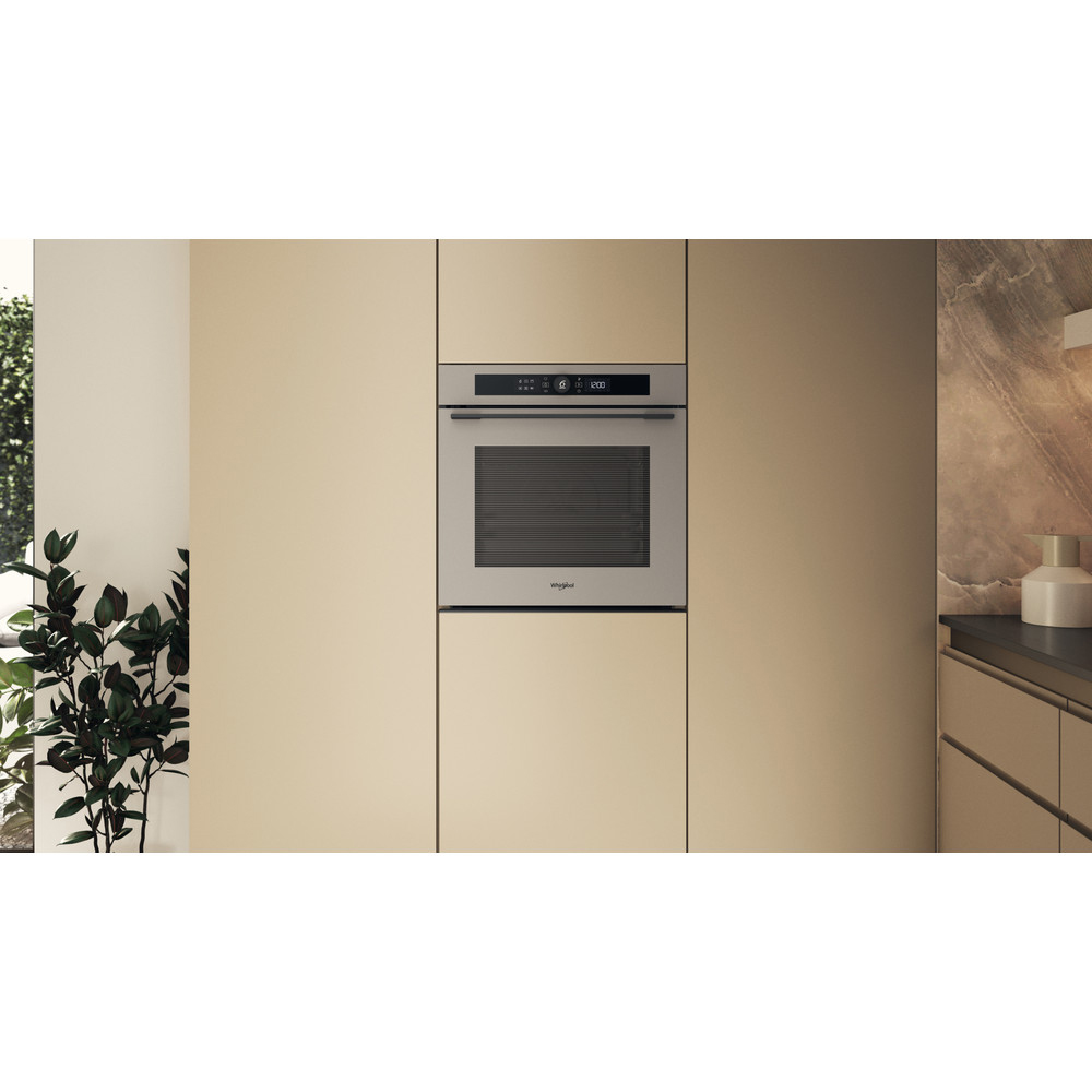Cuptor incorporabil WHIRLPOOL WOI5S8PM2SEA, Electric, Autocuratare pirolitica + hidrolitica, 73 l, Clasa A+, 6th Sense, bej