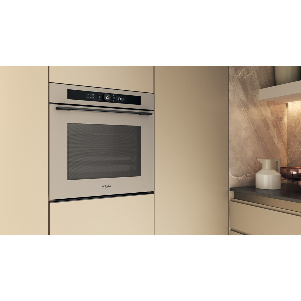 Cuptor incorporabil WHIRLPOOL WOI5S8PM2SEA, Electric, Autocuratare pirolitica + hidrolitica, 73 l, Clasa A+, 6th Sense, bej