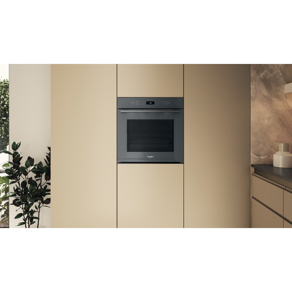 Cuptor incorporabil WHIRLPOOL WOI78HT1SSGA, Electric, Autocuratare hidrolitica, 73 l, Clasa A+, 6th Sense, gri lucios