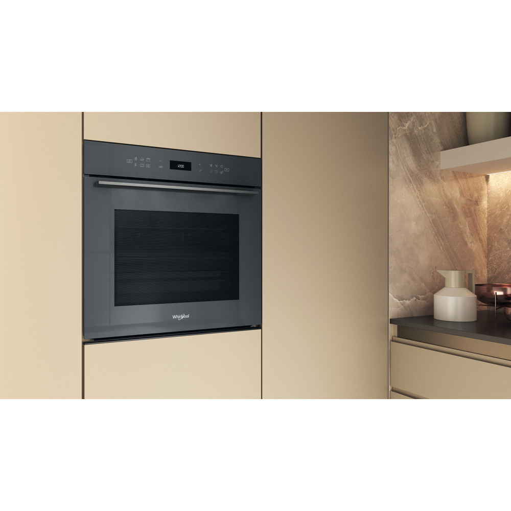 Cuptor incorporabil WHIRLPOOL WOI78HT1SSGA, Electric, Autocuratare hidrolitica, 73 l, Clasa A+, 6th Sense, gri lucios