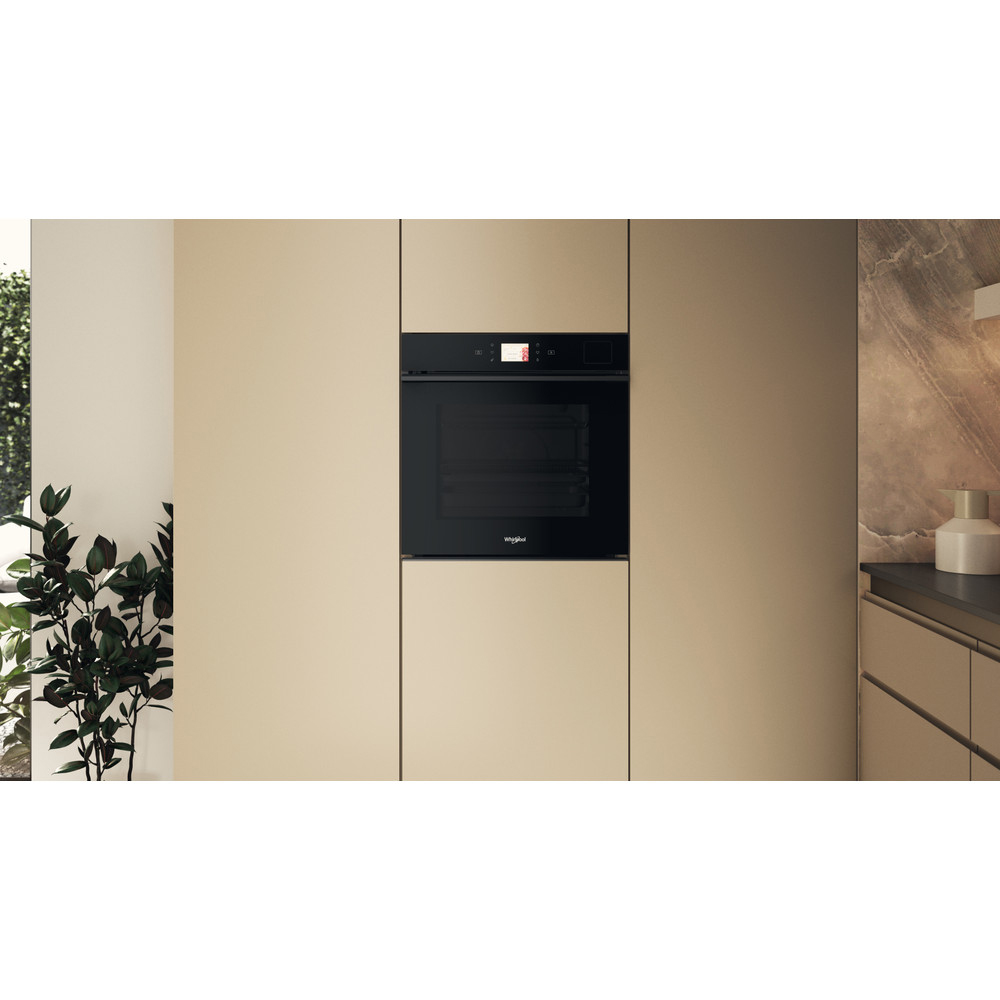 Cuptor incorporabil WHIRLPOOL WOI9A8PT2SBA, Electric, Gatire cu abur, Autocuratare pirolitica + hidrolitica, 73 l, Clasa A+, 6th Sense, negru