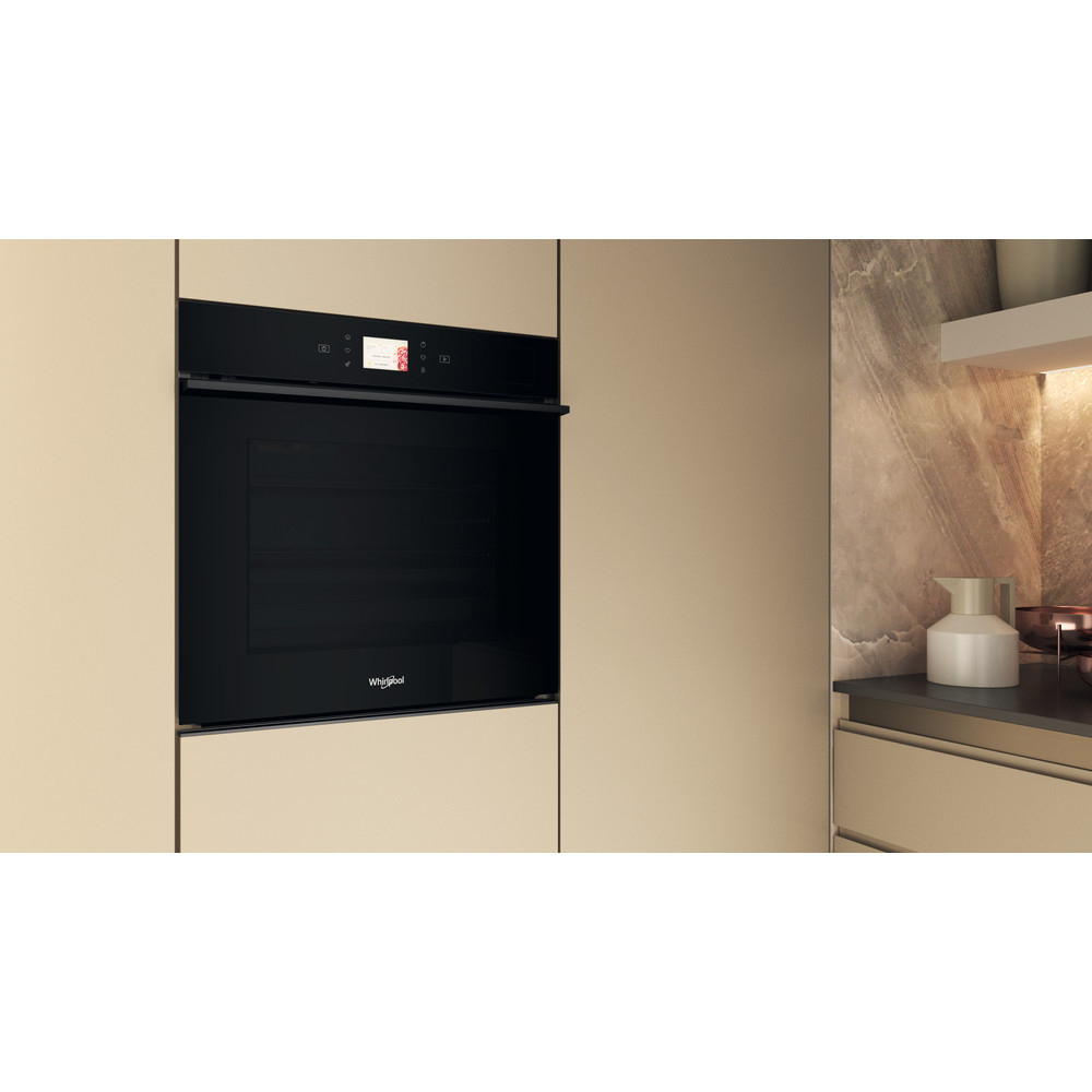 Cuptor incorporabil WHIRLPOOL WOI9A8PT2SBA, Electric, Gatire cu abur, Autocuratare pirolitica + hidrolitica, 73 l, Clasa A+, 6th Sense, negru