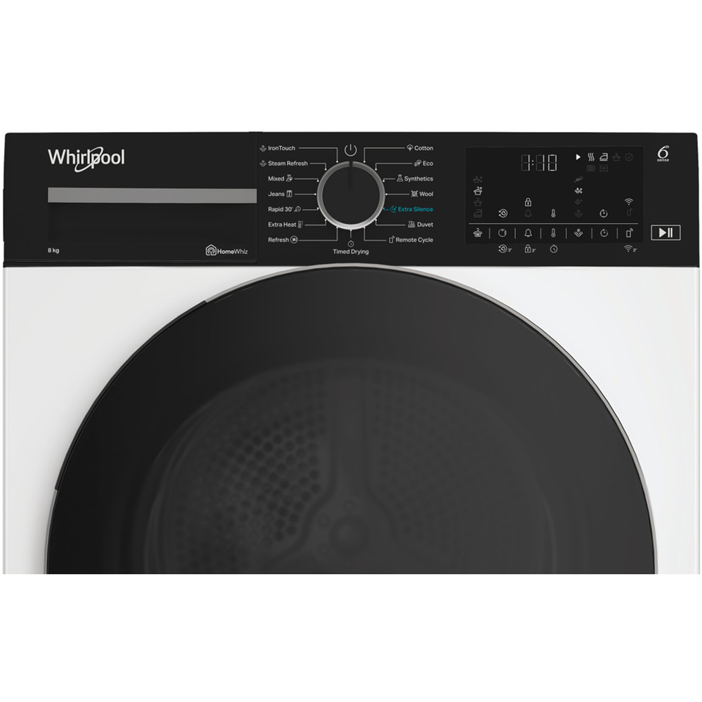 Uscator de rufe WHIRLPOOL WP C8 WBS EE, 6th Sense, Pompa de caldura, 8 kg, 15 programe, Clasa C, alb