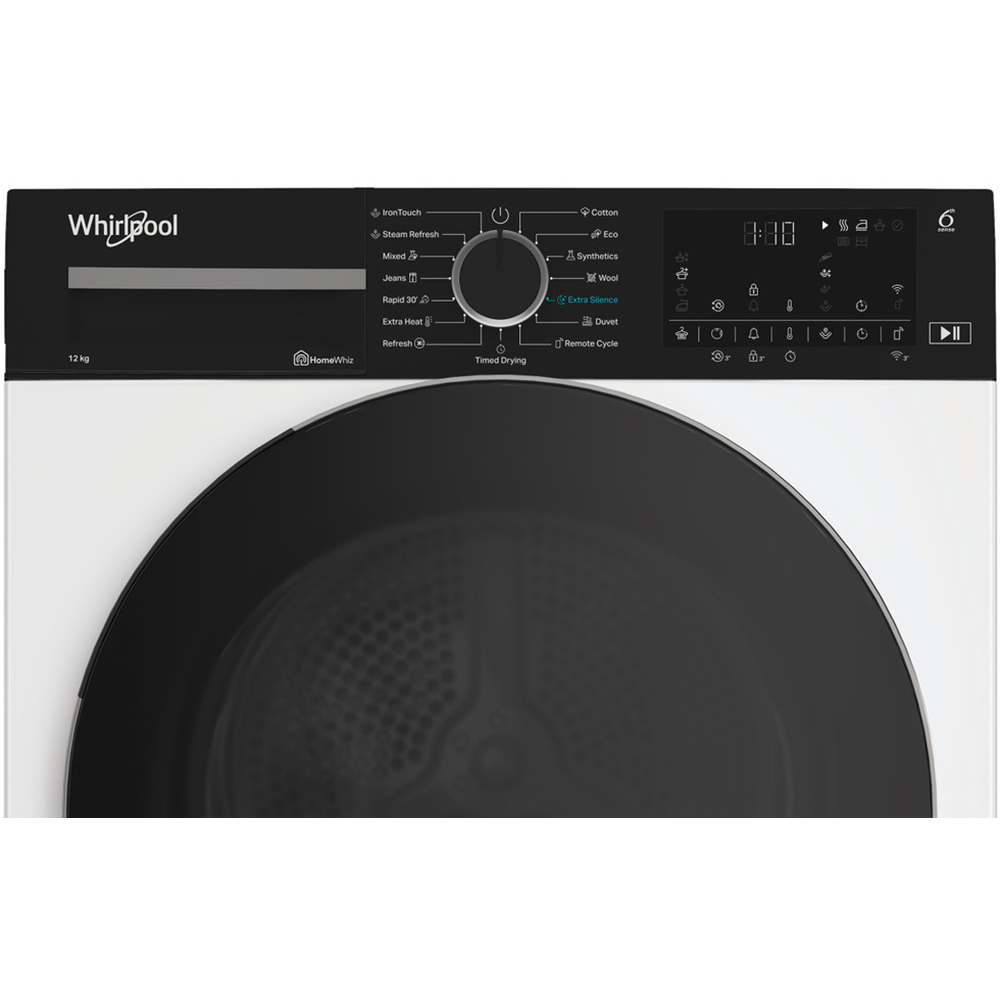 Uscator de rufe WHIRLPOOL WP E12X WBS EE, 6th Sense, Pompa de caldura, 12 kg, 15 programe, Clasa E, Wi-Fi, alb