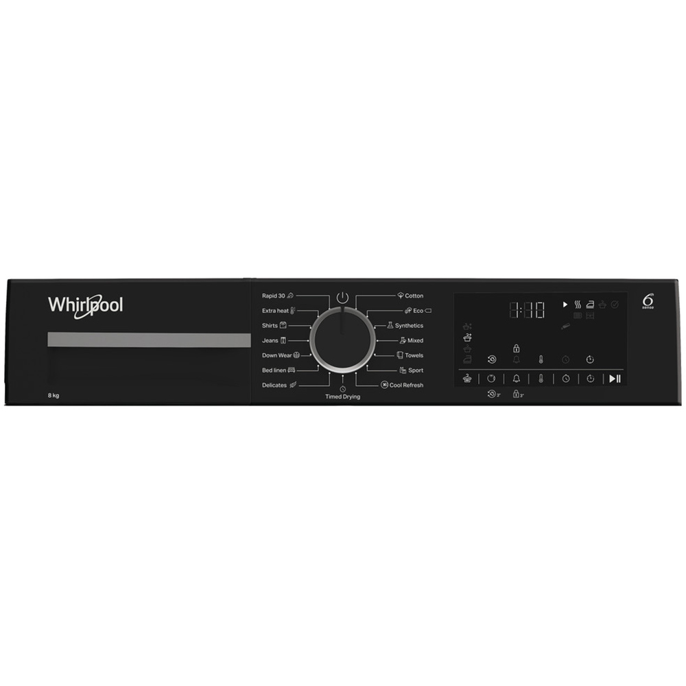 Uscator de rufe WHIRLPOOL WPS D8 WBS EE, 6th Sense, Pompa de caldura, 8 kg, 15 programe, Clasa D, alb