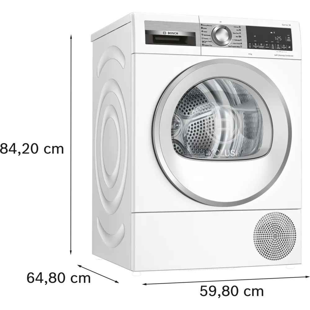 Uscator de rufe BOSCH WQG24591BY, Condensare si pompa de caldura, 9 kg, 14 programe, Clasa D, alb
