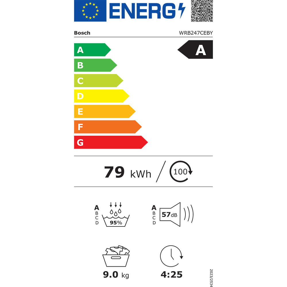 Uscator de rufe BOSCH WRB247CEBY, Condensare si pompa de caldura, 9 kg, 14 programe, Clasa A, alb
