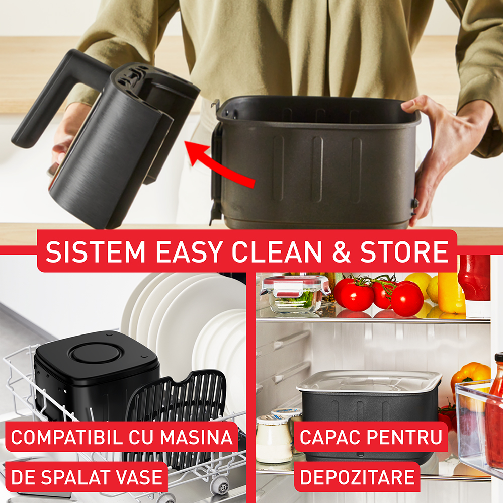 Friteuza cu aer cald TEFAL Easy Fry Silence EY5568E0, 1.5kg, 5l, 1670W, argintiu-negru