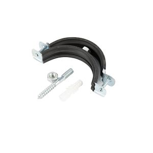 Colier metalic cu garnitura, surub si diblu, 90mm, argintiu, 1buc