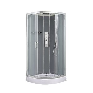 Cabina dus cu hidromasaj GOODHOME Beloya, semirotunda, profil metalic cromat, sticla securizata, 90 x 90 x 220 cm, alb/gri