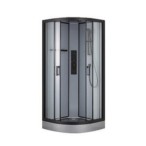 Cabina dus cu hidromasaj GOODHOME Beloya, semirotunda, profil metalic, sticla securizata, 90 x 90 x 220 cm, gri/negru