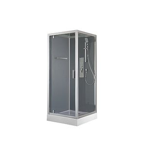 Cabina dus cu hidromasaj GOODHOME Beloya, patrata, profil metalic, sticla securizata, 90 x 90 x 220 cm, gri/alb