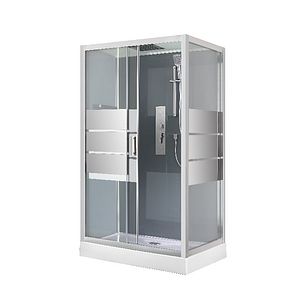 Cabina dus hidromasaj standard GOODHOME Beloya, dreptunghiulara, profil metalic, sticla securizata, 120 x 80 x 220 cm, alb/gri
