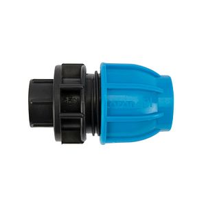Teu compresiune PEHD, 40mm, filet interior, 1", polipropilena, negru-albastru