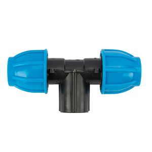 Teu compresiune egal PEHD, 20mm, filet interior, 1/2", polipropilena, negru-albastru
