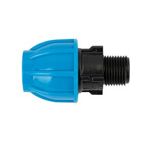 Racord compresiune egal PEHD, 20mm, filet exterior, 3/4", polipropilena, negru-albastru