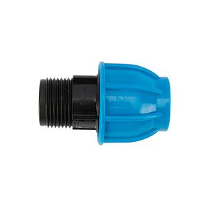Racord compresiune egal PEHD, 25mm, filet exterior, 1", polipropilena, negru-albastru
