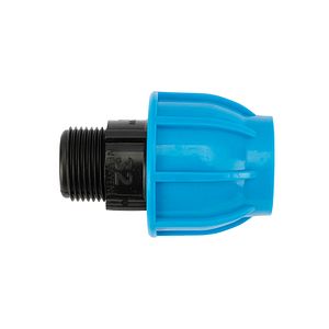 Racord compresiune egal PEHD, 32mm, filet exterior, 1", polipropilena, negru-albastru
