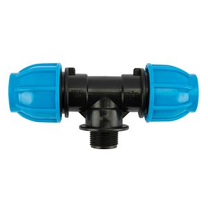 Teu compresiune egal PEHD, 25mm, filet exterior, 3/4", polipropilena, negru-albastru