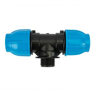 Teu compresiune redus PEHD, 32mm, filet exterior, 3/4", polipropilena, negru-albastru
