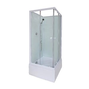 Cabina dus simpla inalta GOODHOME Arkell, patrata, profil metalic, sticla securizata, 80 x 80 x 200 cm, alb