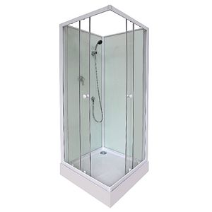 Cabina dus simpla GOODHOME Arkell, patrata, profil metalic, sticla securizata, 80 x 80 x 200 cm, alb