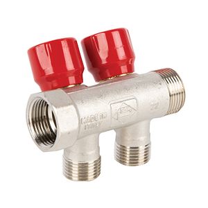 Distribuitor robinet, 2 iesiri, racord 3/4, rosu