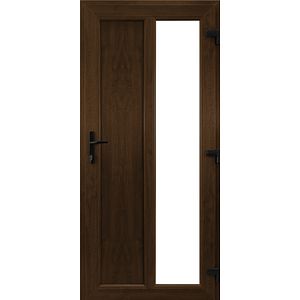 Usa exterior APLAST, cu geam, stanga, PVC, 88 x 203 cm, maro inchis