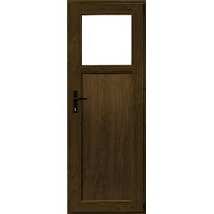 Usa exterior APLAST, cu geam, stanga, PVC, 88 x 205 cm, maro inchis
