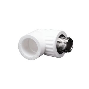 Cot plastic PPR, alb, 25 mm, unghi 90, racord 1/2, filet exterior