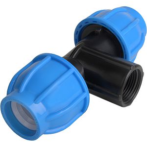 Teu compresiune egal PEHD, 40mm, filet interior, 1", polipropilena, negru-albastru