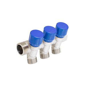 Distribuitor robinet, 3 iesiri, racord 3/4, albastru