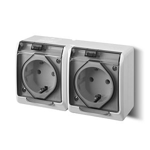 Priza dubla CP IP44, capac transparent Hermes