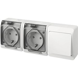 Intrerupator + priza dubla cu capac transparent  Hermes
