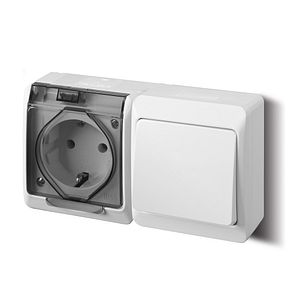 Intrerupator + priza simpla cu capac transparent IP44  Hermes
