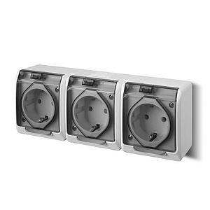 Priza tripla CP, IP44, capac transparent Hermes