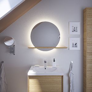 Oglinda baie cu etajera GoodHome Avela, rotunda, 70 cm, iluminare LED