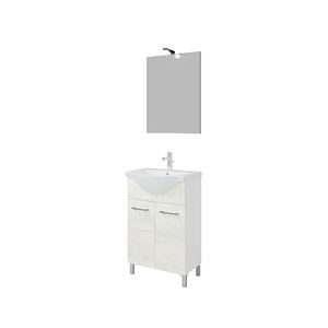 Set mobilier baie Savinidue Terra, 3 piese, 55 cm, Iluminare LED, alb