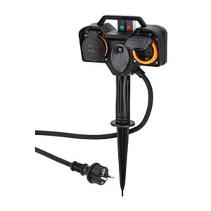 Priza radio dubla de gradina HAMA, cu tepusa si telecomanda, raza 30 m, IP44, 16A, ABS, negru