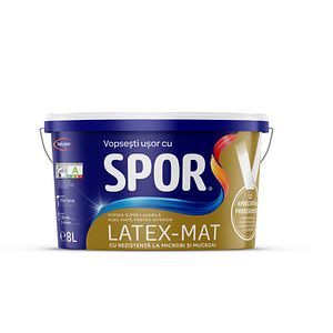Vopsea superlavabila, interior, alba, textura mata, 8 L Spor Latex