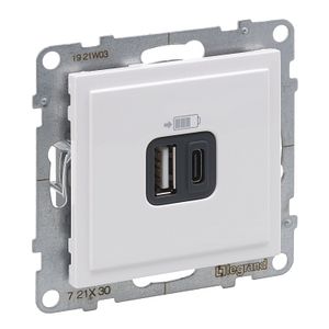 Incarc USB dublu, Tip A+C, alb