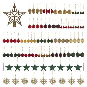 Set globuri brad traditionale, 100 bucati, multicolor